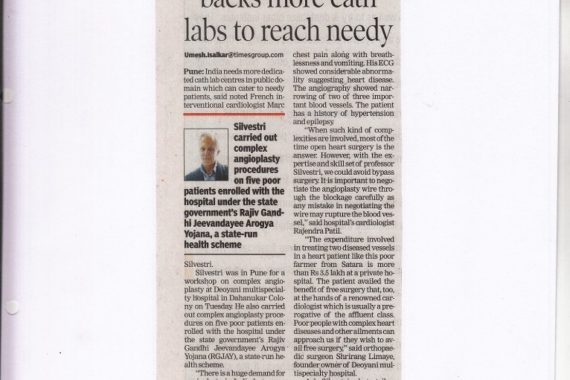 Free Complex Angioplasty surgeries done by French Interventional Cardiologist Dr. Marc Silvestri on dt.07th Dec 2016 in Deoyani Multispeciality Hospital